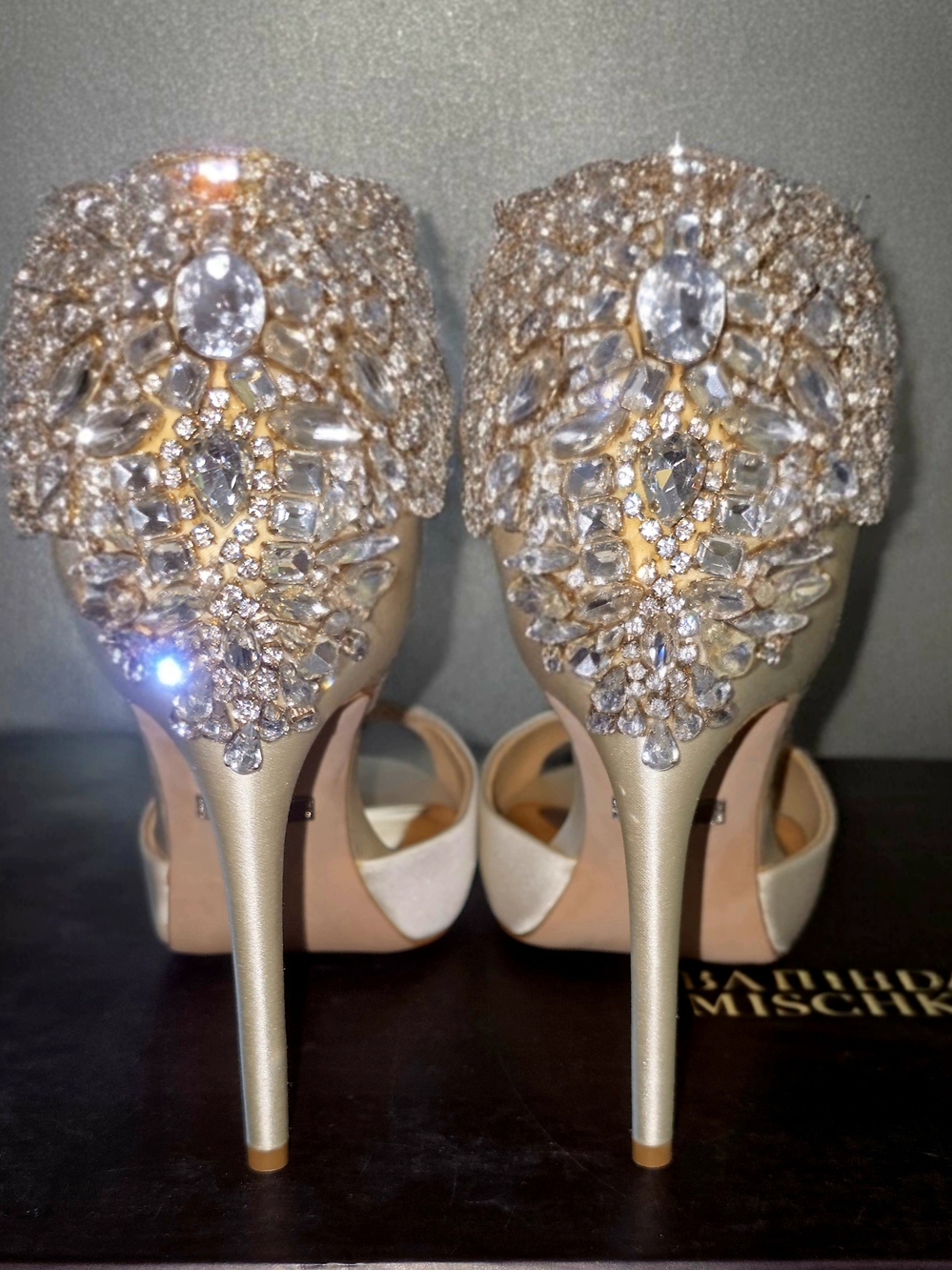 Badgley Mischka Gold Crystal Embellished Stiletto Heels